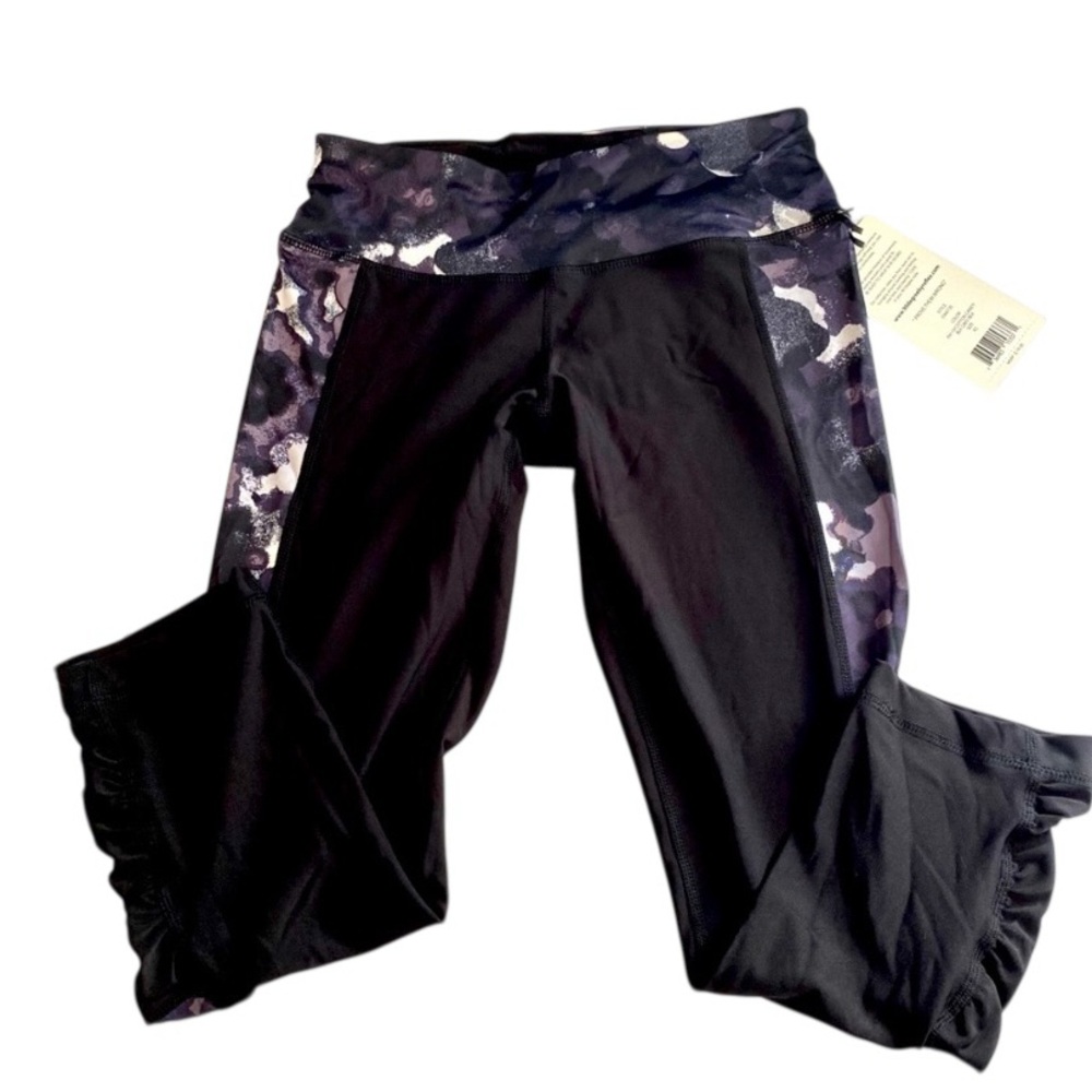 NWT 90 Degree By Reflex Capris Ruched Ankle Sz XS Black Grey Cotton Candy